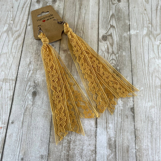 Mustard Vintage Lace Tassel Earrings