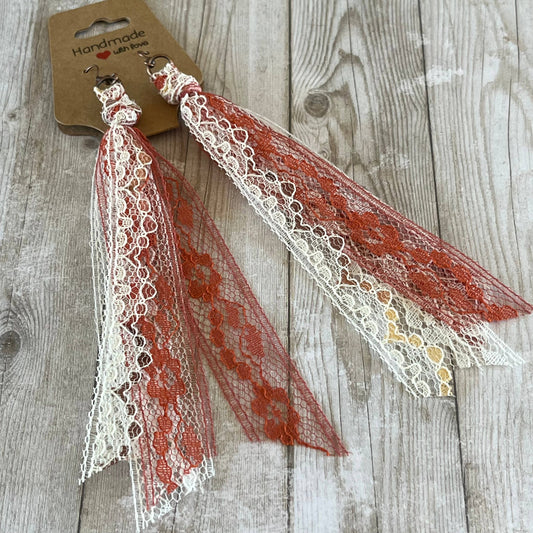 Autumn Rust Blend Lace Tassel Earrings