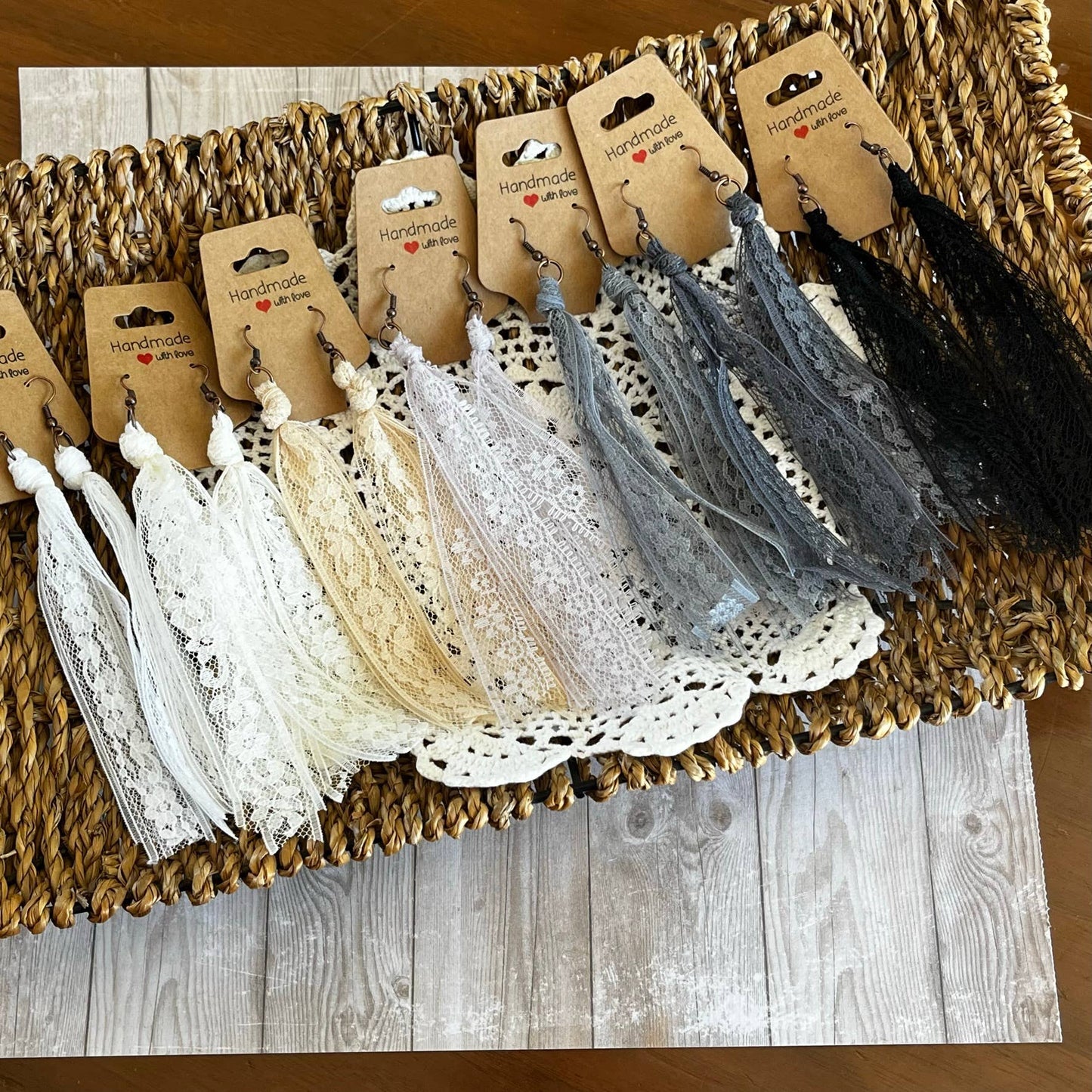 Lace Tassel Earrings Solid Neutrals