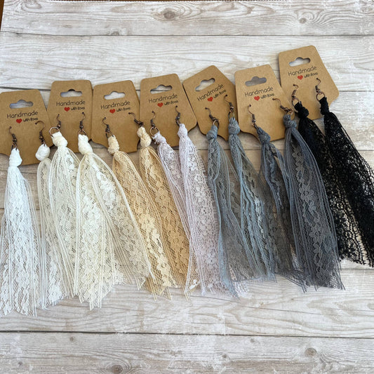 Lace Tassel Earrings Solid Neutrals