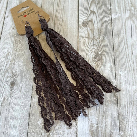 Chocolate Brown Vintage Lace Tassel Earrings