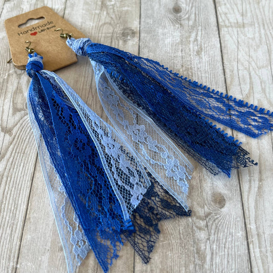 Blues Blend Lace Tassel Earrings