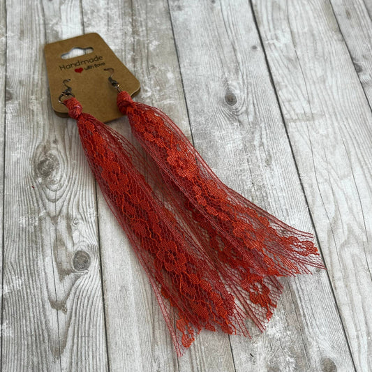 Rust Lace Tassel Earrings