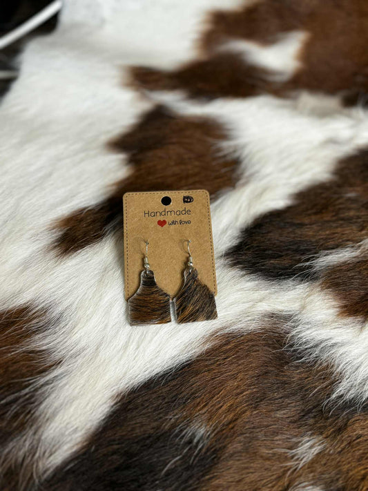 Plain Cowhide Cowtag Earrings