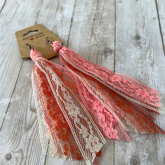 Peachy Blend Lace Tassel Earrings