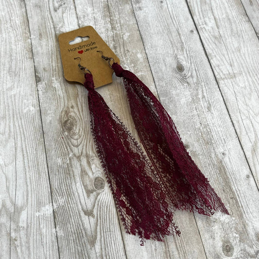 Lace Tassel Earrings Solid Colors Wine & Pink