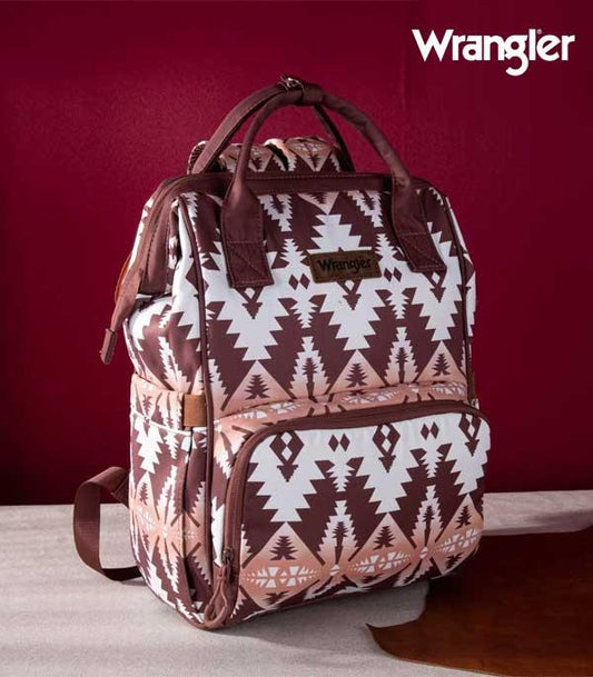 Brown, White and Pink Wrangler Diaper Bag
