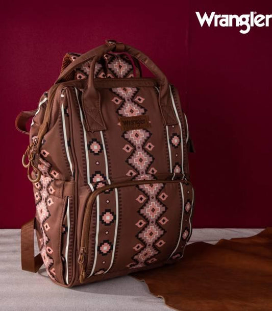 Brown and Pink Wrangler Diaper Bag