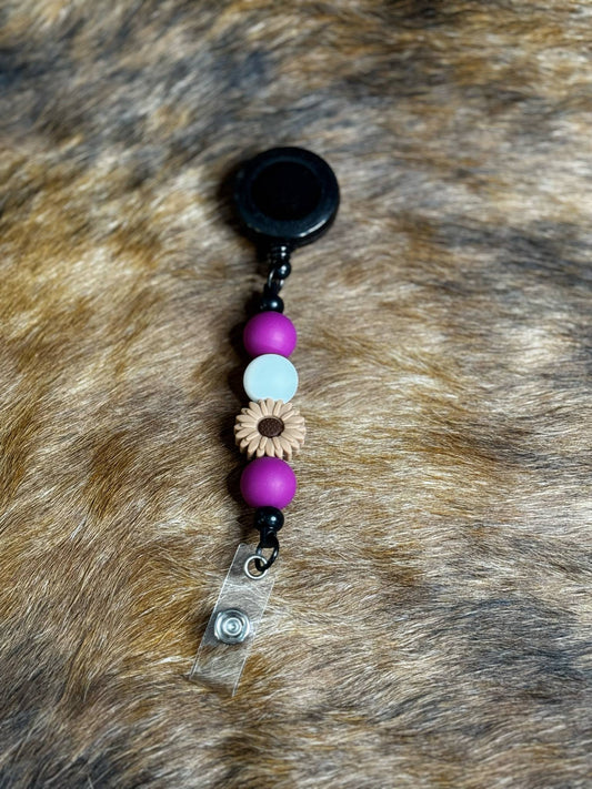 Deep Purple Flower Badge Reel