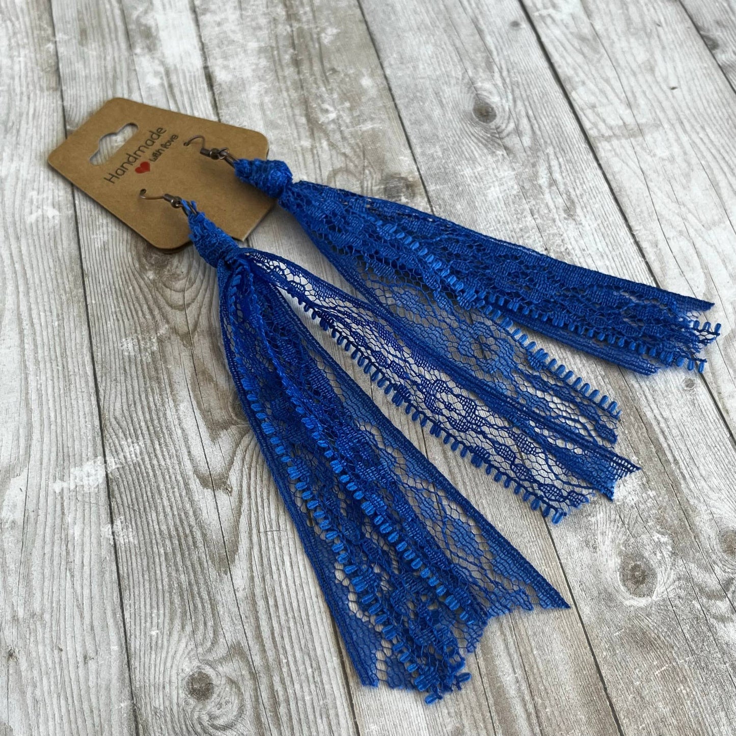 Lace Tassel Earrings Solid Colors Blues