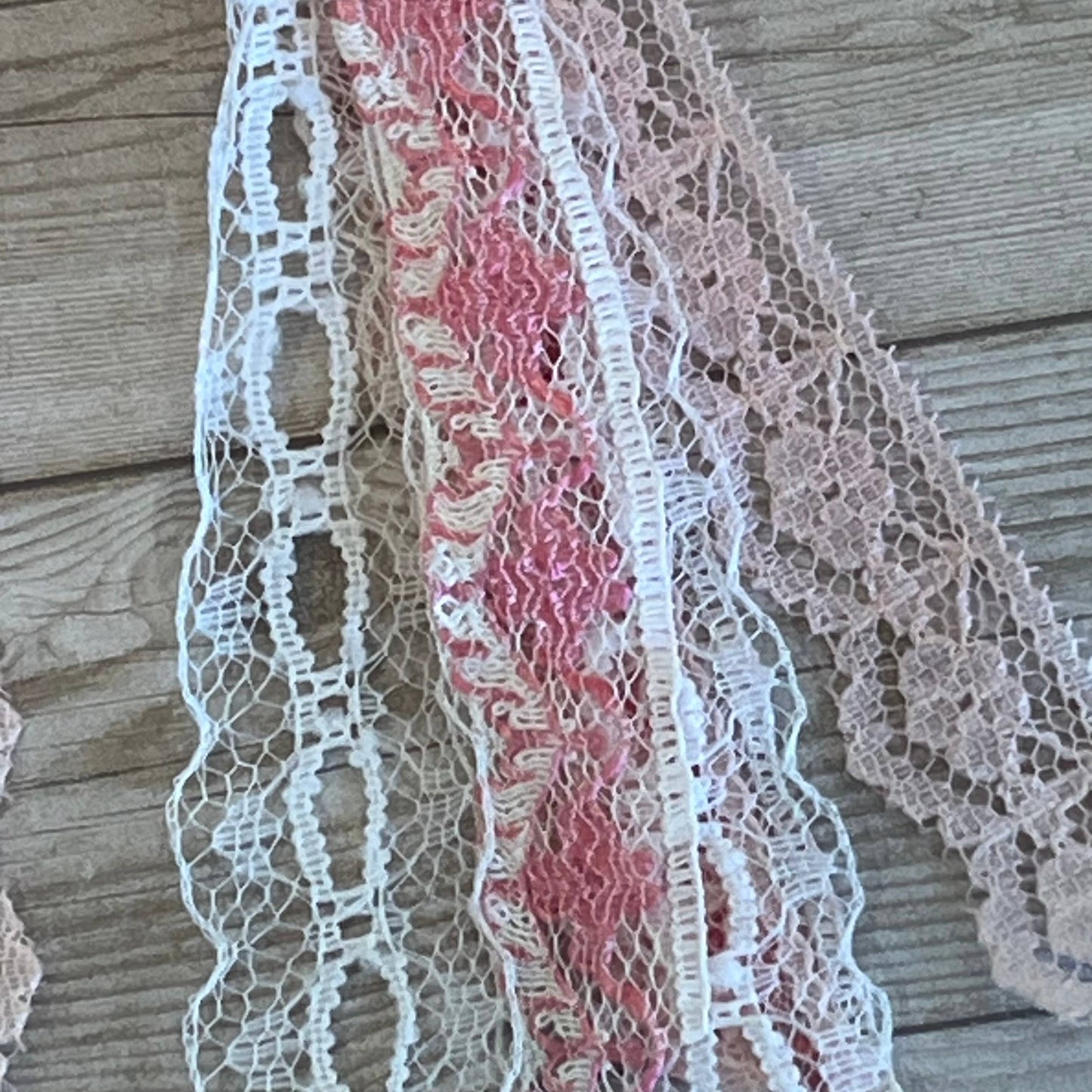 Lace Tassel Earrings Floral Pink and White