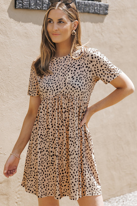 Leopard Print Short Sleeve T-shirt Dress