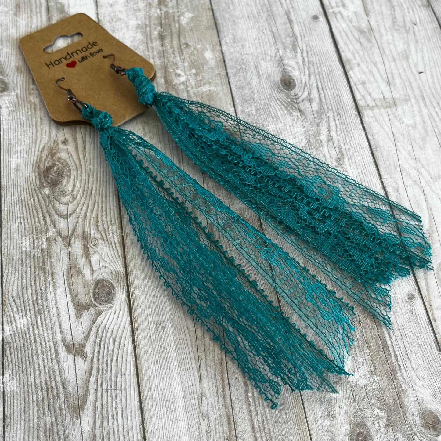 Lace Tassel Earrings Solid Colors Blues