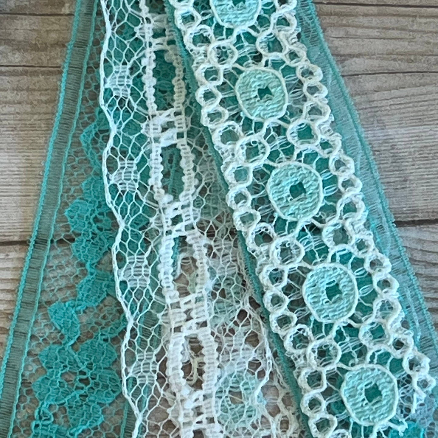 Lace Tassel Earrings Aqua and White