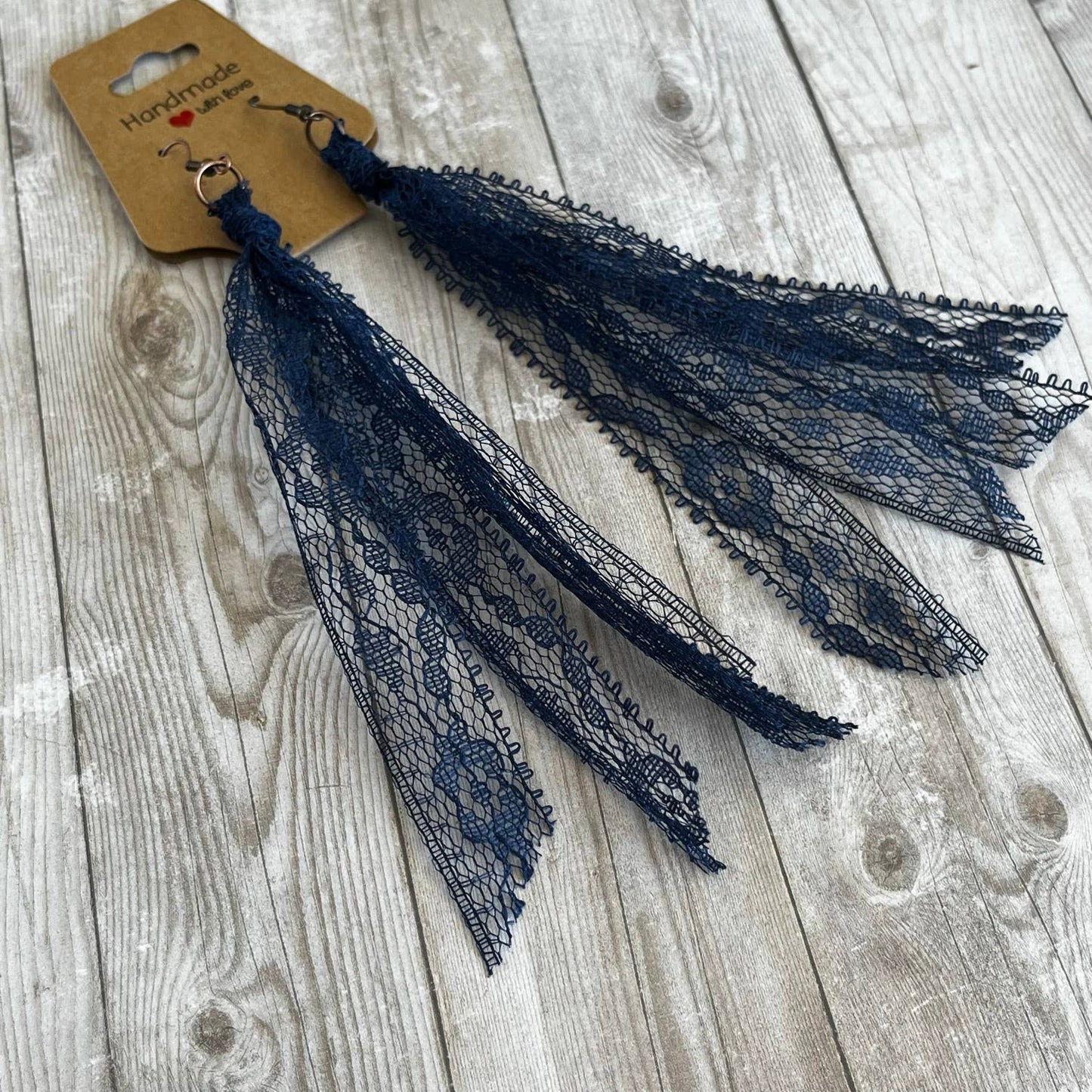Lace Tassel Earrings Solid Colors Blues