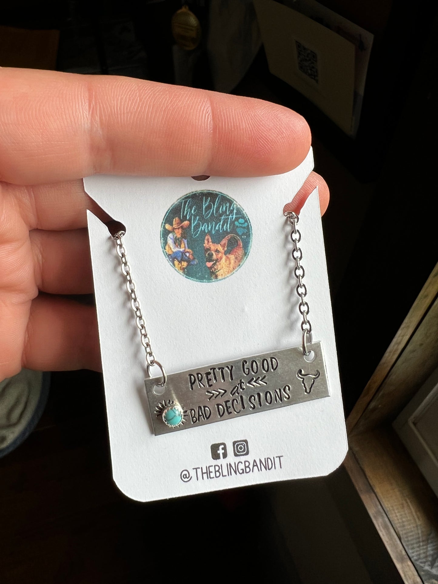 Pretty Good at Bad Decisions Stamped Necklace